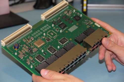 Industrial computing board with multiple ports and connectors.